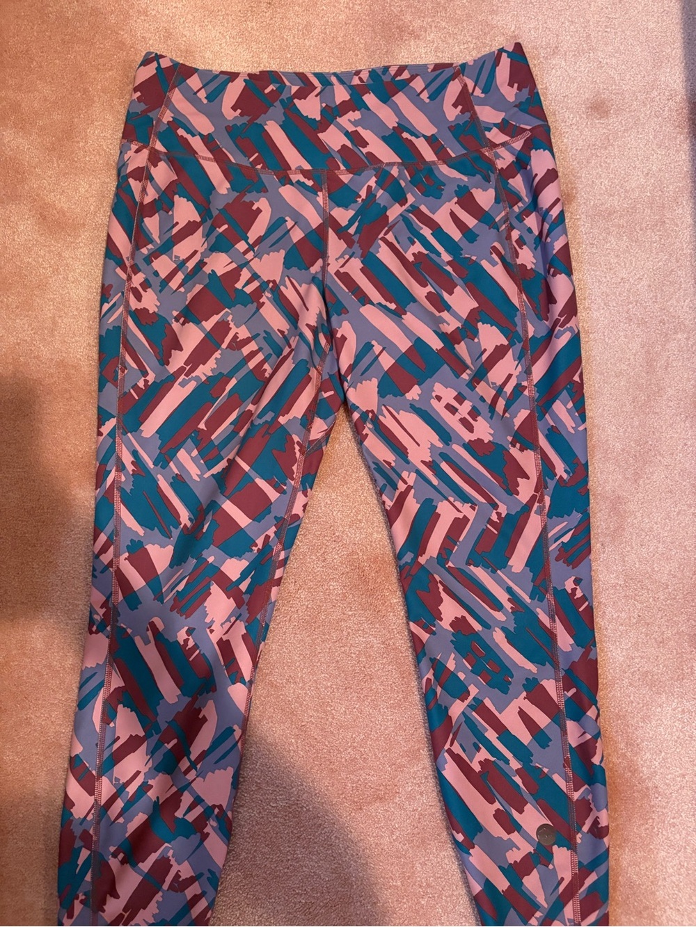 L.L. Bean Abstract Athletic Leggings - Pink, Teal & Burgundy